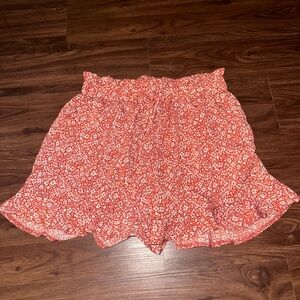 Floral Orange and White Shorts with Ruffles